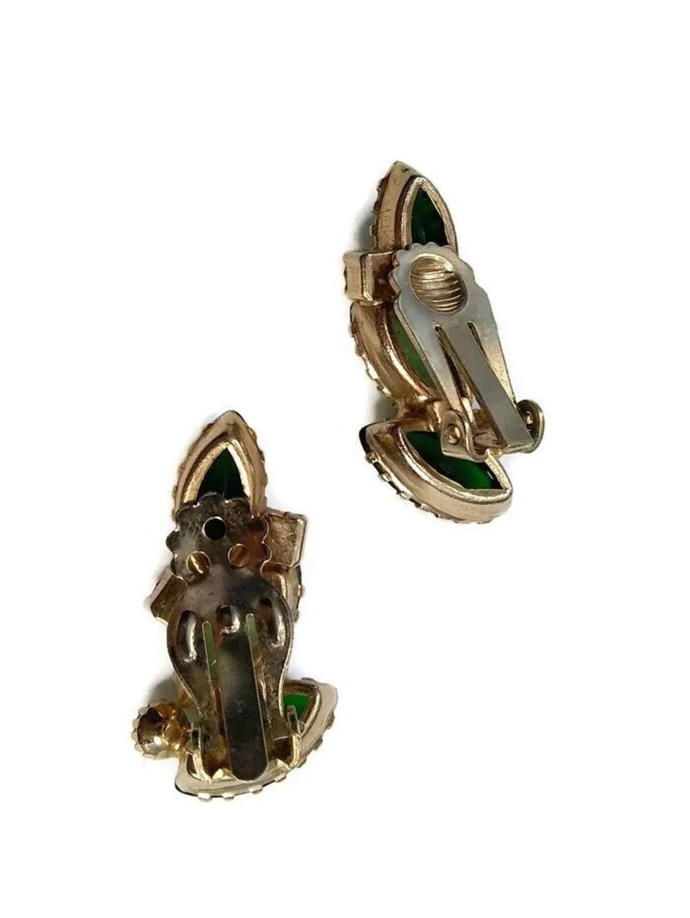Vintage Juliana Style Green Glass Clip On Earrings, 1950s